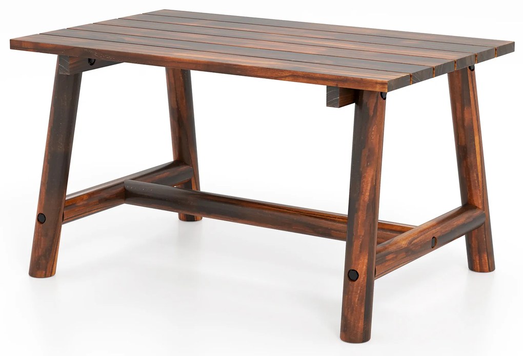 Mesa de centro retangular para área externa, mesa de pátio de madeira maciça com tampo de ripas para gramado de jardim - natural