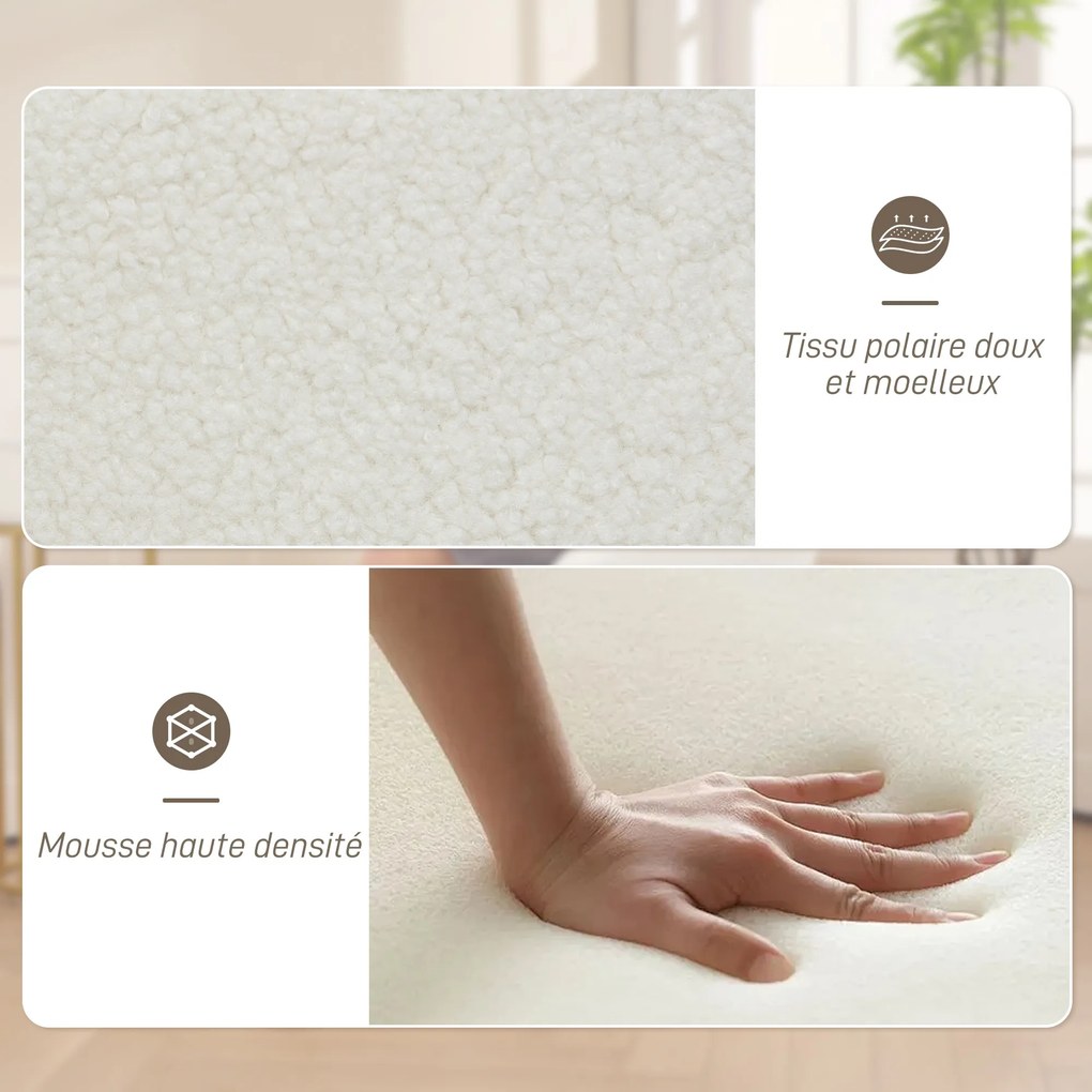 Poltrona de sala giratória, banco toucador estofada e de grande conforto, com base em aço e tecido com efeito de pelúcia branca