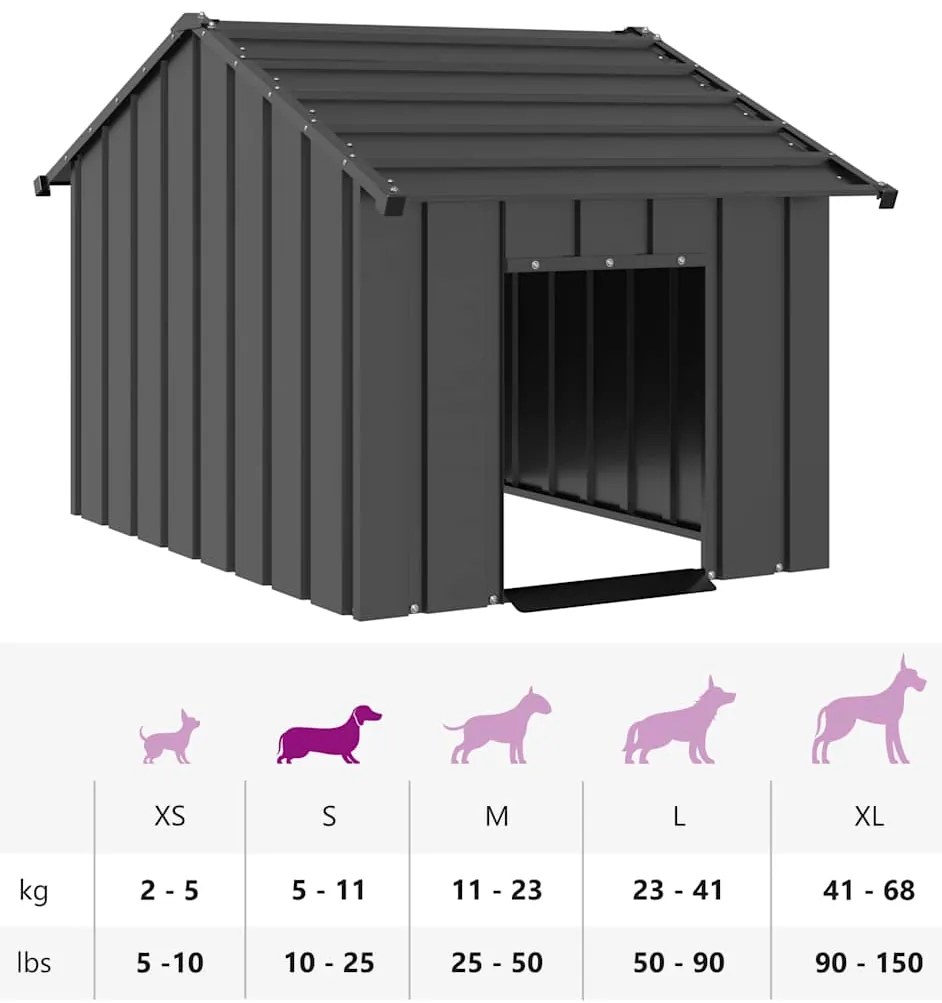 Casota para cães com telhado 83x130x85 cm aço galvanizado