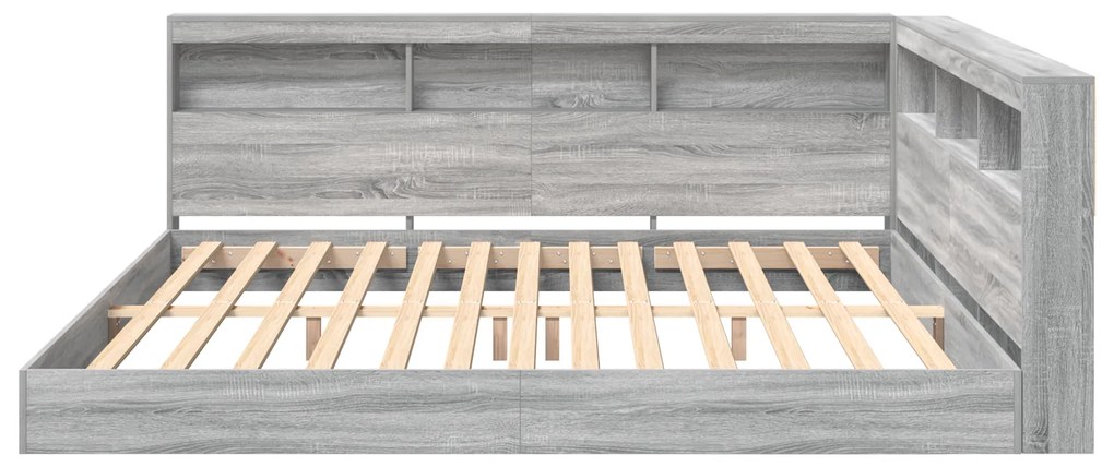 Cama com Estante Cinza Sonoma 200x200 cm em Madeira de Engenharia
