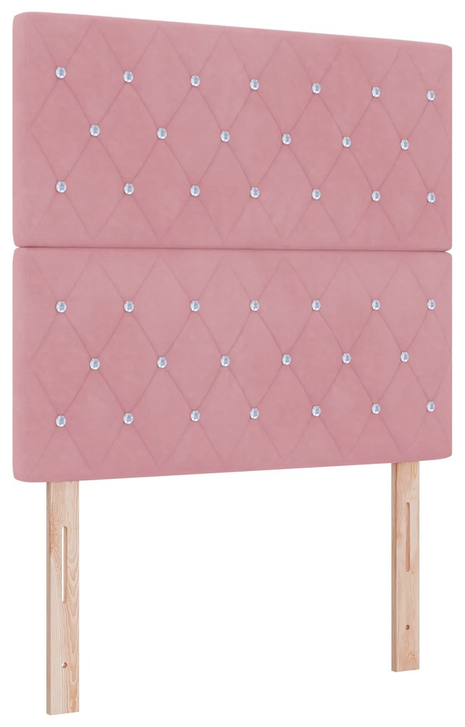 Cama Box Spring com Colchão e Banco Rosa 90x200 cm Veludo