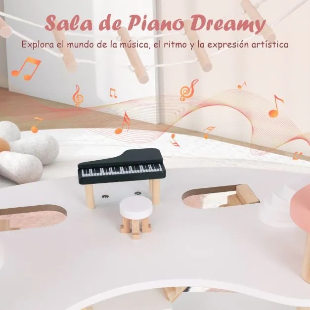 Casa de Bonecas de Madeira para Crianças 3-8 Anos 7 Quartos 3 Níveis 32 Peças de Mobiliário Realista Acessórios Teto Rosa