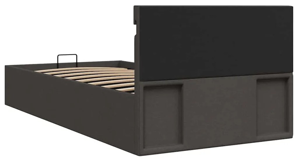 Cama hidráulica arrumação c/ LEDs 90x200cm tecido cinza-escuro