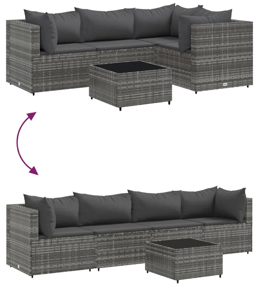 5 pcs conjunto lounge de jardim c/ almofadões vime PE cinzento