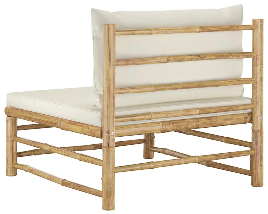 Sofá de centro p/ jardim com almofadões branco nata bambu