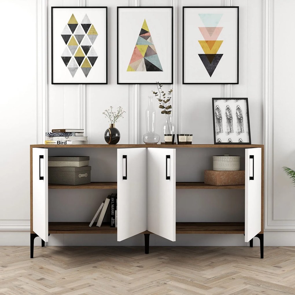 Console Kiev – Nogueira/Branco – 160 cm x 78 cm x 35 cm