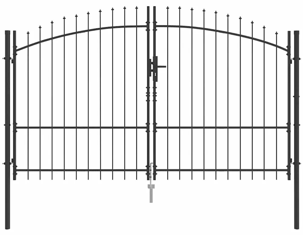 Portão de Jardim com Topo em Lança Dupla Abertura Cinza 175x300 cm Aço