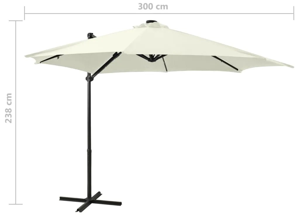 Guarda-sol jardim cantilever c/ poste e luzes LED 300 cm areia