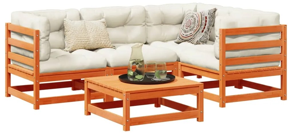 5 pcs conjunto de sofás de jardim pinho maciço castanho-mel