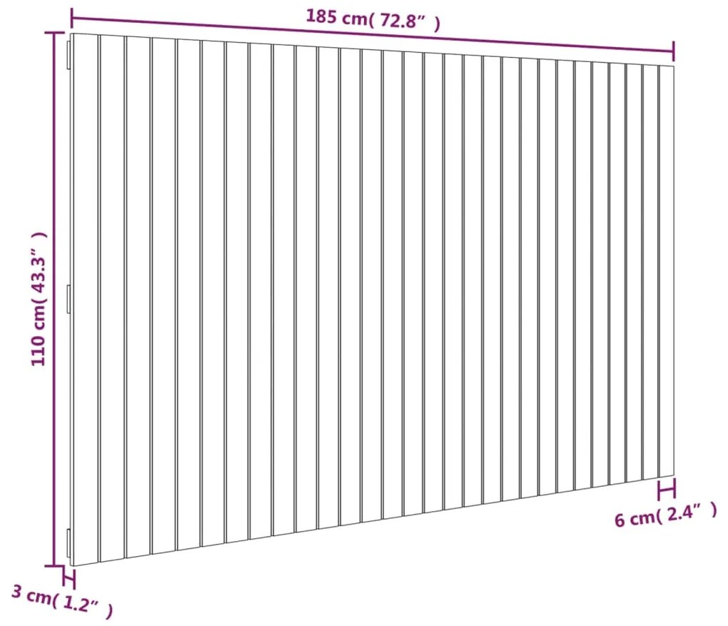 Cabeceira de parede 185x3x110 cm madeira de pinho maciça preto