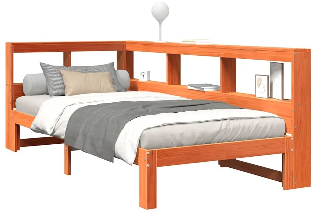 Cama com estante sem colchão 75x190cm pinho maciço castanho-mel