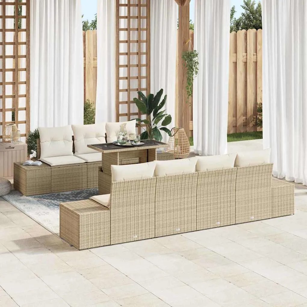 vidaXL Conjunto de Sofá de Jardim com 8 Peças e Almofadas Bege em Rattan Sintético