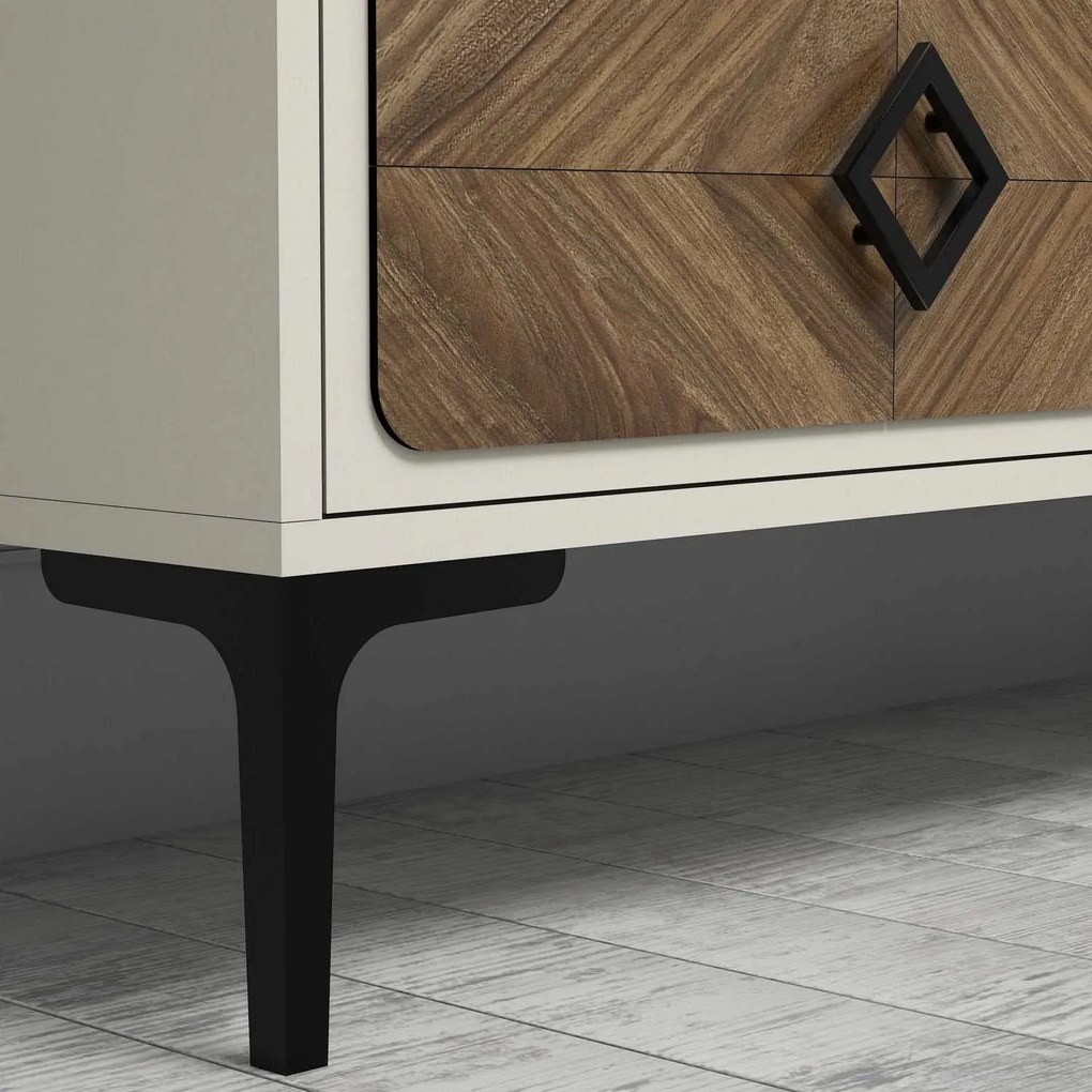 Conjunto de Mobiliário de Sala Samba – Walnut Cream – TV Unit 180x52x3