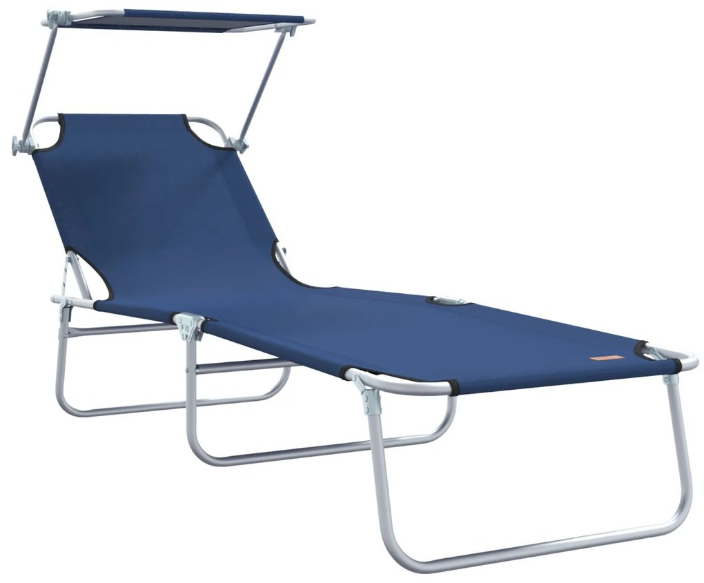 Espreguiçadeiras Dobráveis 2 pcs com Toldo Azul Tecido Oxford 600D