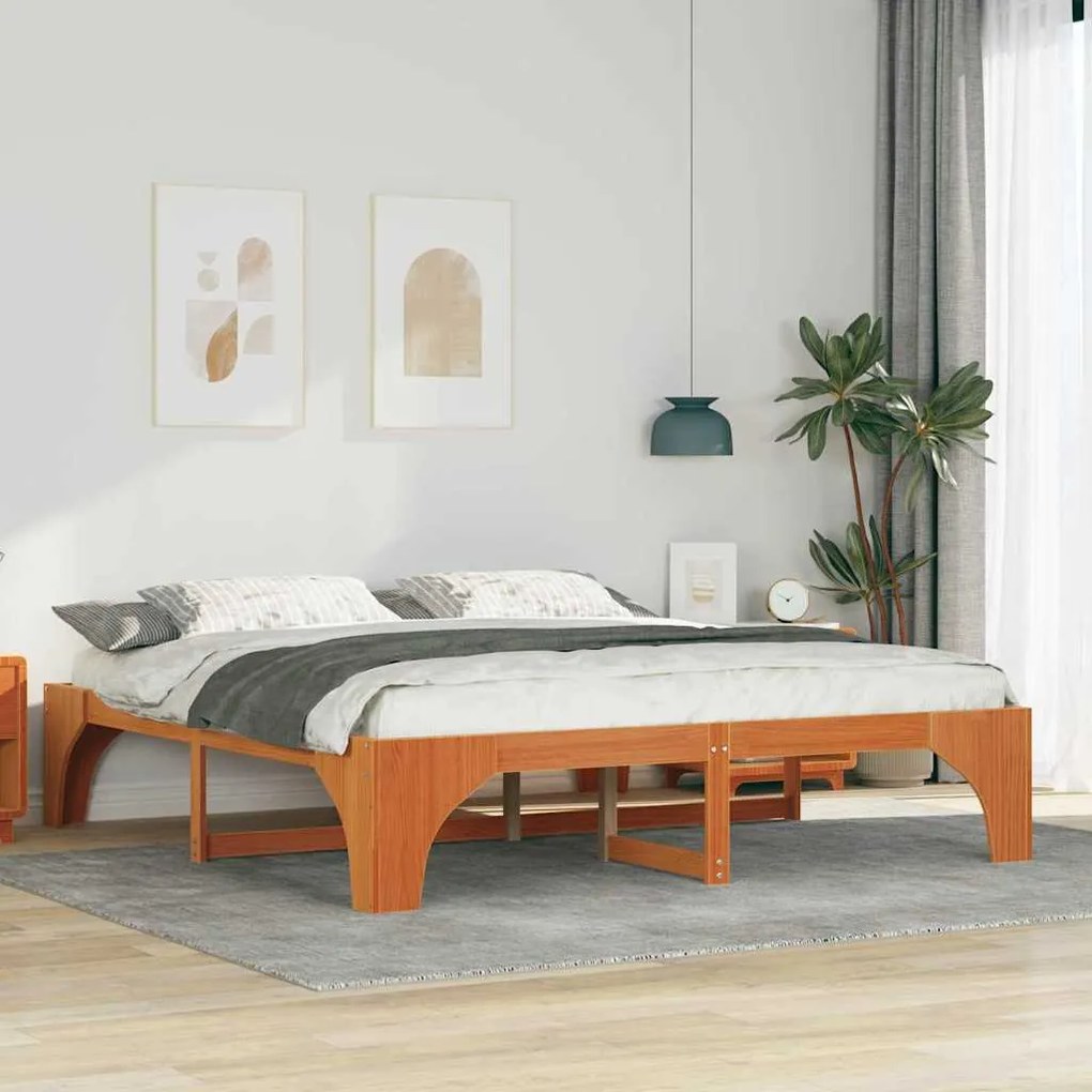 vidaXL Estrutura de cama de chão Castanho Madeira de pinho maciça
