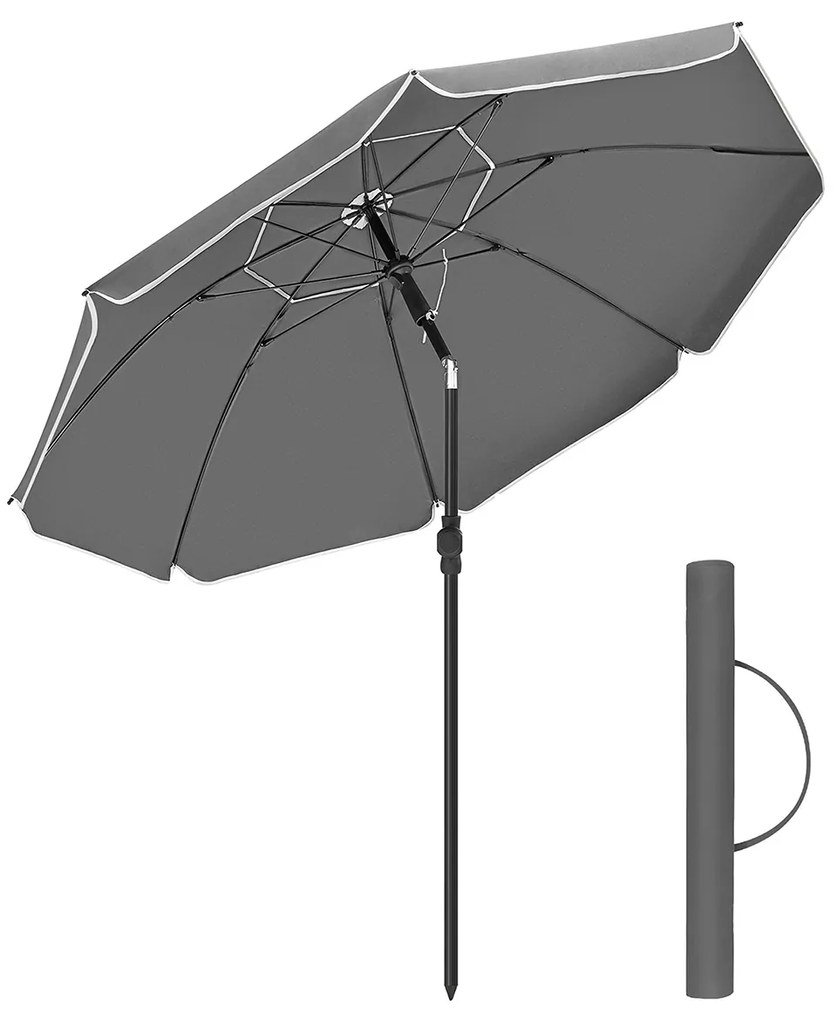 Guarda-sol jardim, praia Ø 160 cm dobrável com Guarda-sol Ø 160 cm dobrável e saco de transporte Cinzento