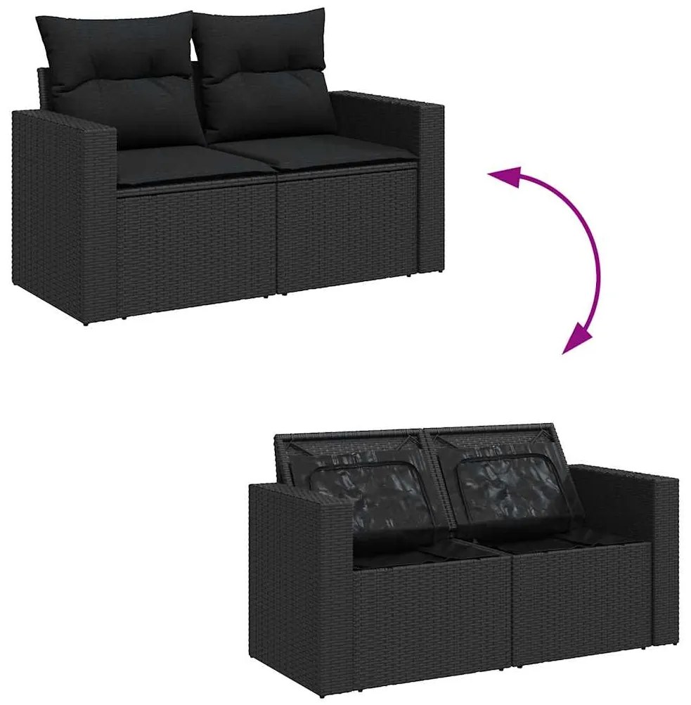 9 pcs conjunto sofás jardim c/ almofadões vime PE/acácia preto