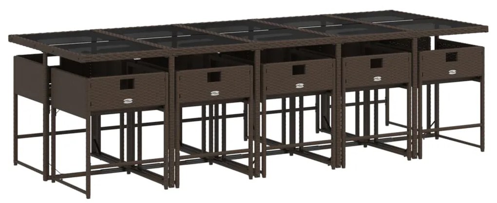 11 pcs conjunto jantar p/ jardim c/ almofadões vime PE castanho