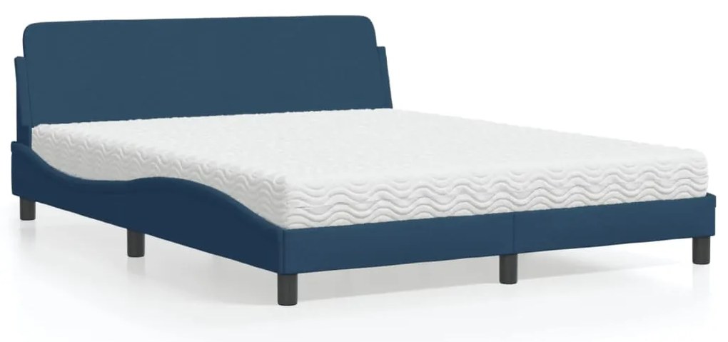 Cama com colchão 160x200 cm tecido azul