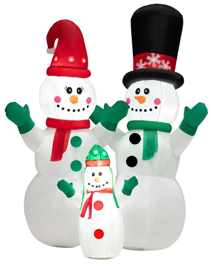Família de Bonecos de Neve Insufláveis Decoração de Natal com LED e Soprador para Pátio Interior e Exterior