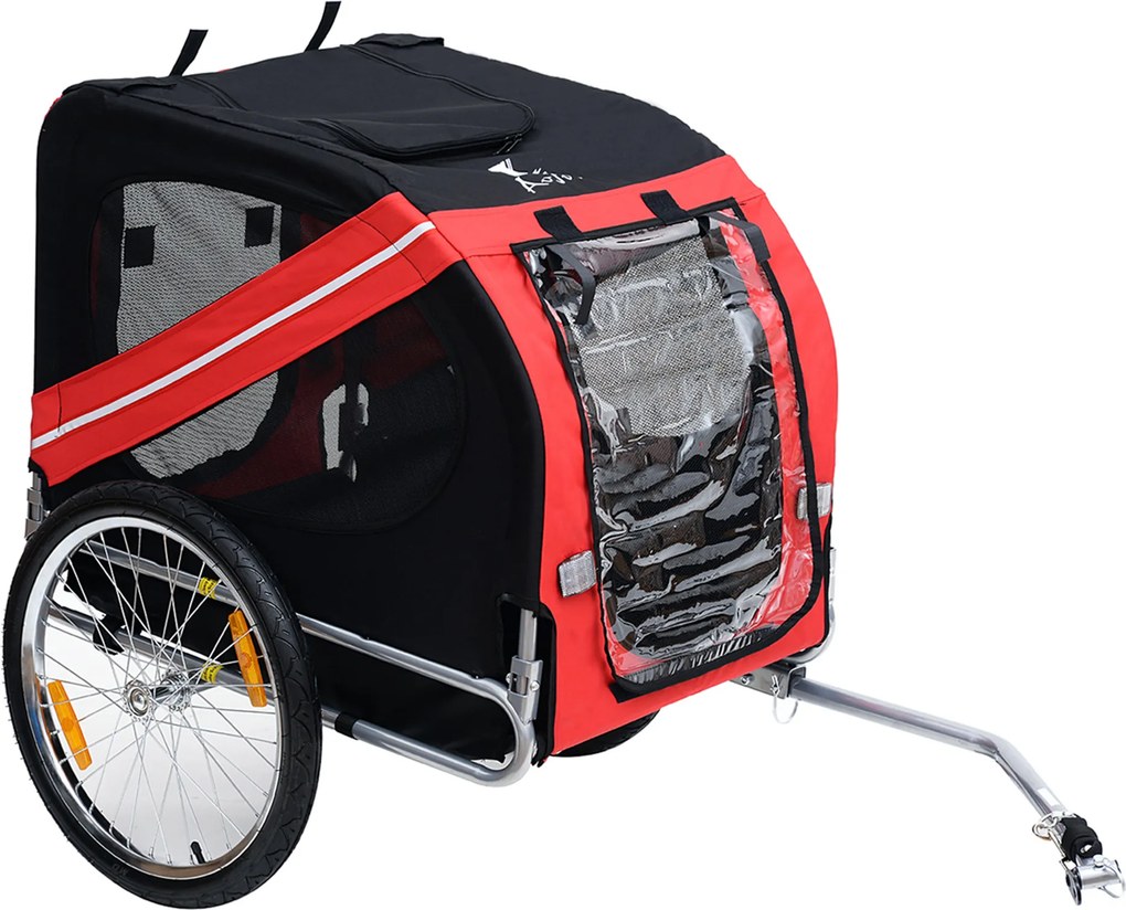 Reboque de bicicleta para cães e animais de estimação 130 L x 73 L x 90 A cm,, com 8 refletores, bandeira e barra de engate incluída, em aço e poliést