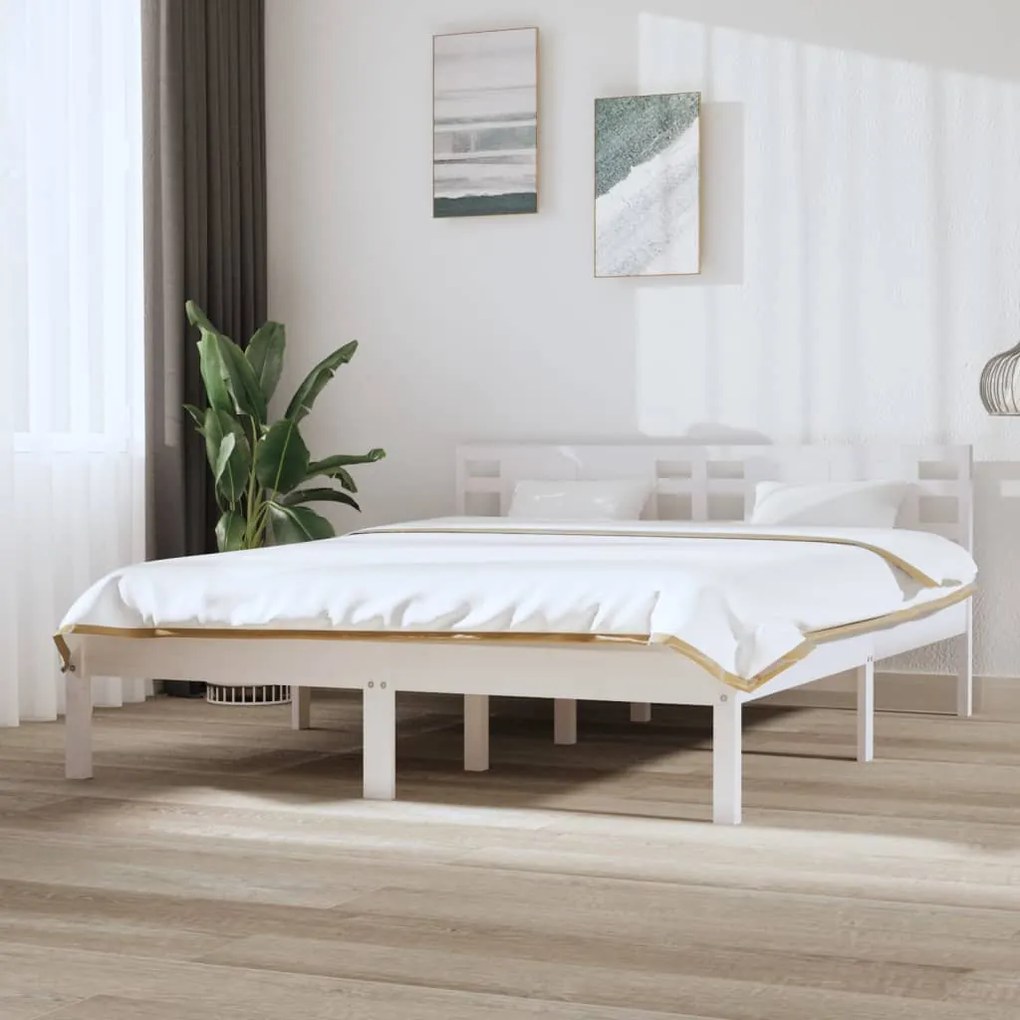 Estrutura de cama king 150x200 cm madeira maciça branco