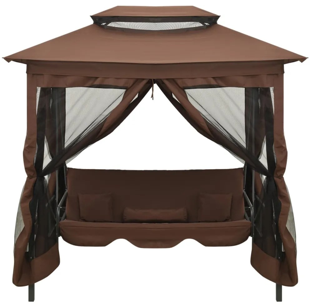 Gazebo com baloiço conversível cor café