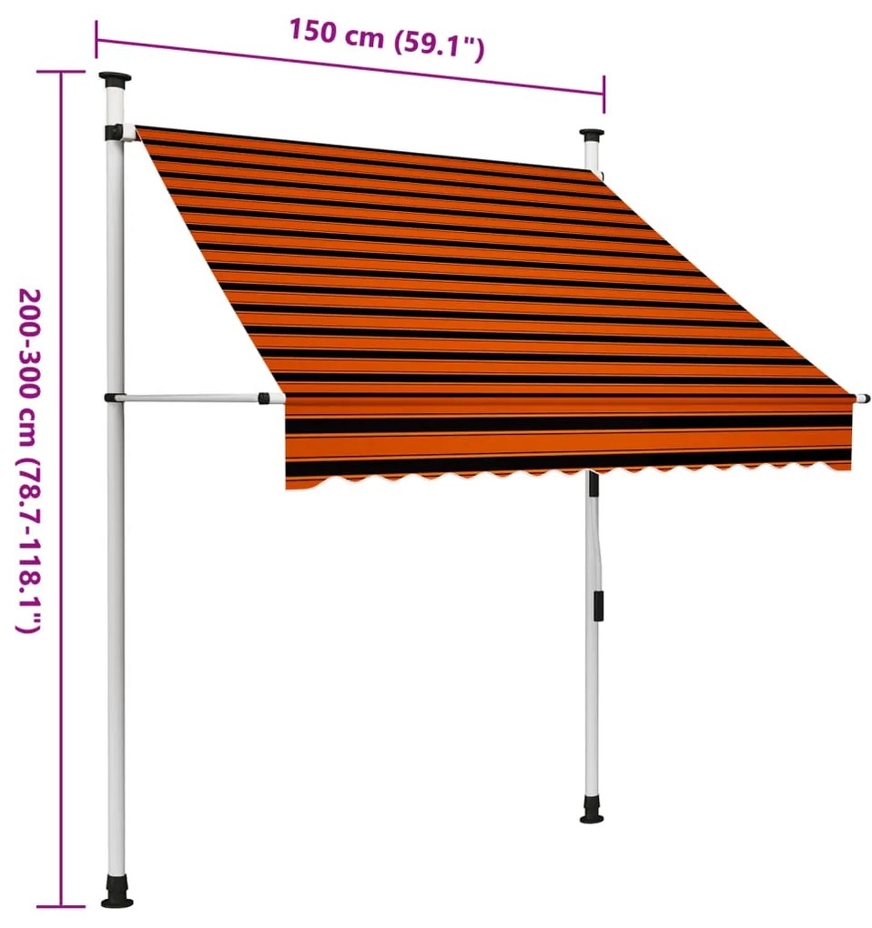 Toldo retrátil manual 150 cm laranja e castanho