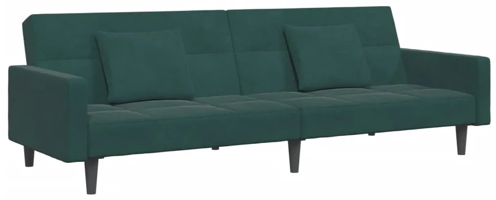 Sofá-cama 2 lugares c/ apoio de pés veludo verde-escuro