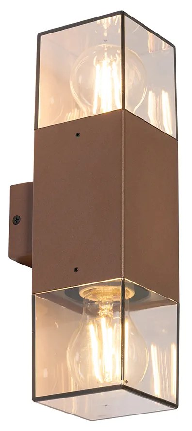 Candeeiro de parede exterior castanho ferrugem com abajur fumê 2 luzes IP44 - Denmark Industrial
