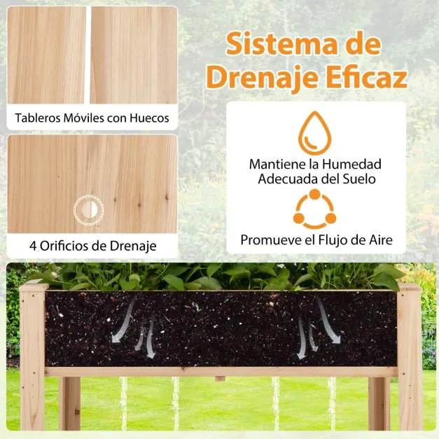 Floreira elevada de jardim 116 x 59 x 150 cm em madeira  e treliça para plantas trepadeiras Natural