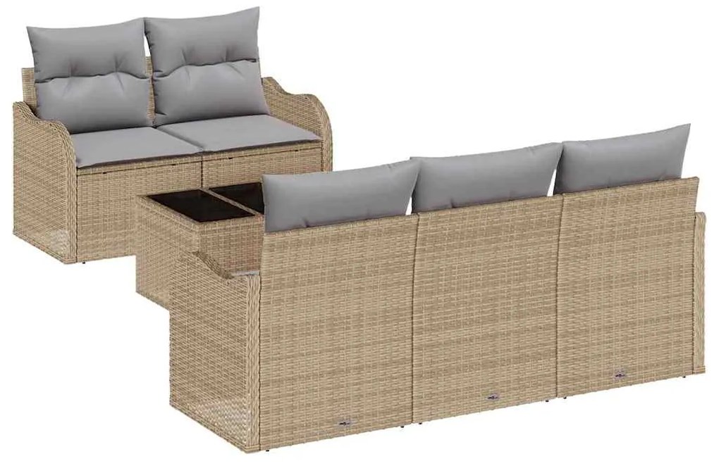 Sofá de Jardim 6 Peças com Almofadas Bege em Rattan