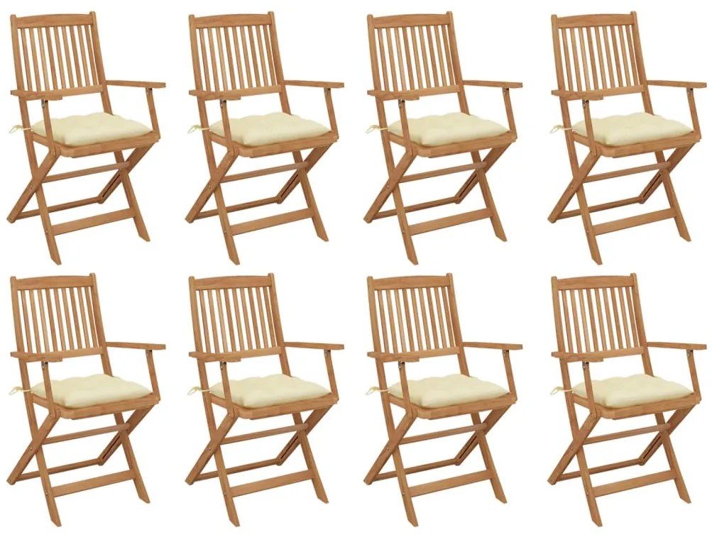 Cadeiras de exterior dobráveis c/ almofadões 8pcs acácia maciça