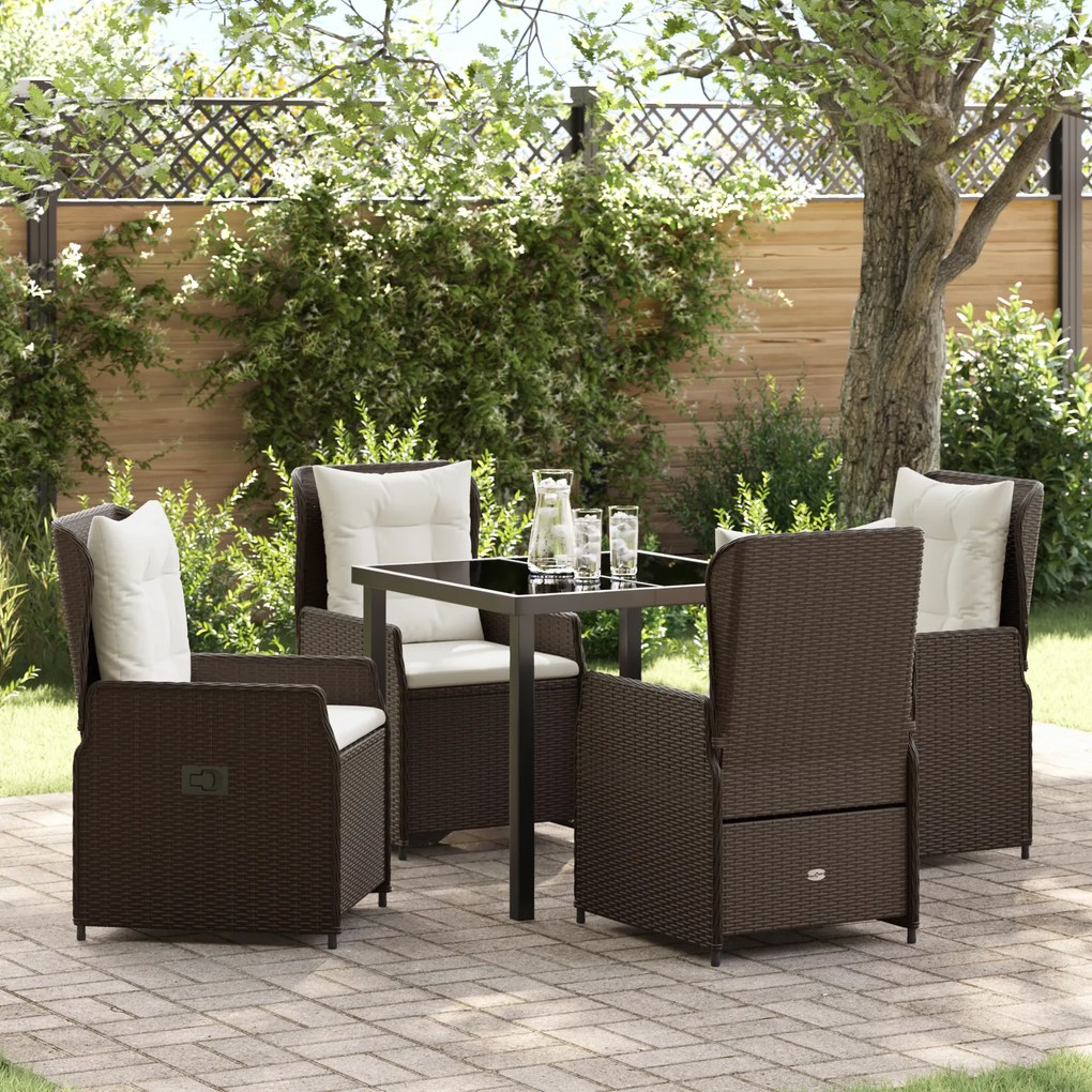 Conjunto de Jantar de 5 Peças para Jardim vidaXL Rattan Polido Castanho