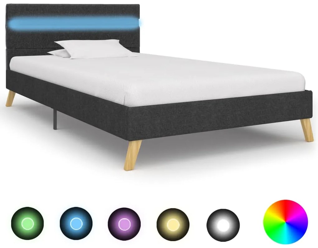 vidaXL Estrutura de cama com LED 90x200 cm tecido cinzento-escuro