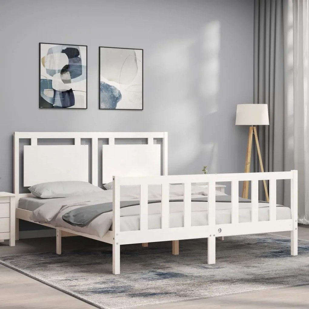 Cama sem colchão 160x200 cm madeira de pinho maciça branco