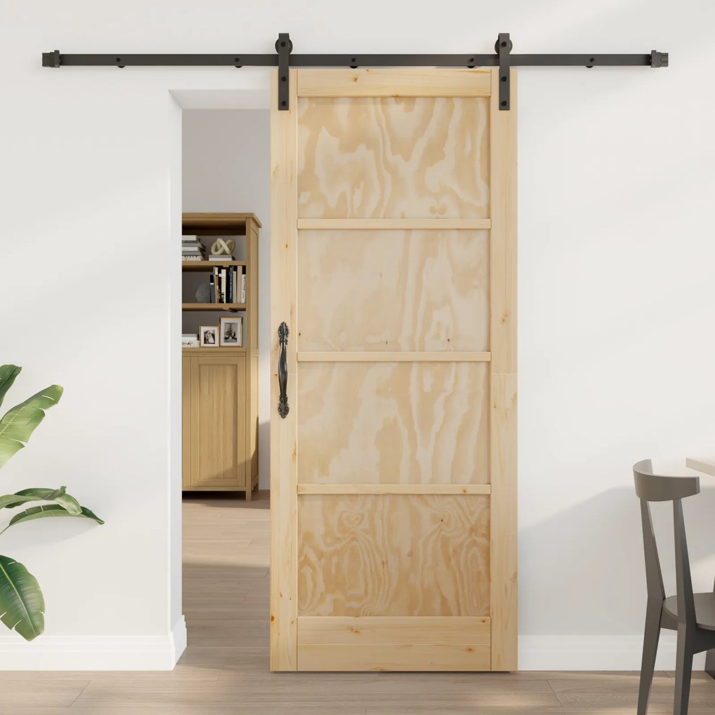 Porta Deslizante vidaXL com Kit de Ferragens 83x202 cm Madeira Maciça Pinus