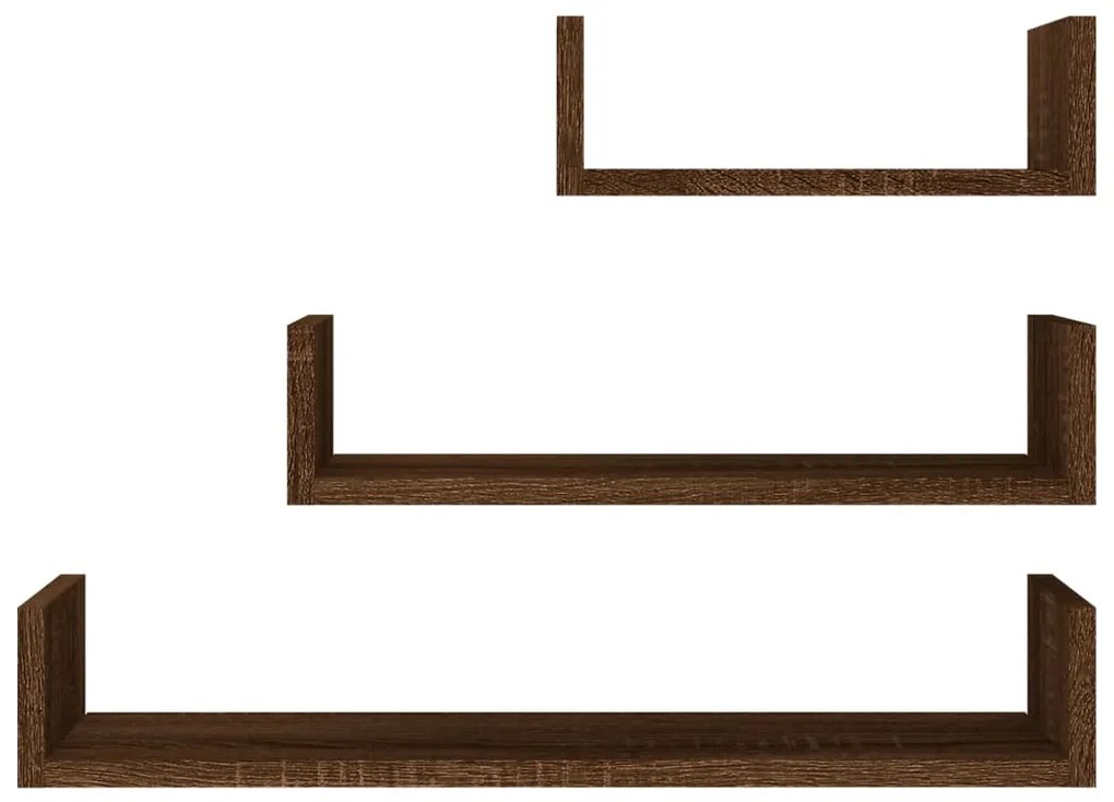 Prateleiras de parede 3 pcs derivados madeira carvalho castanho