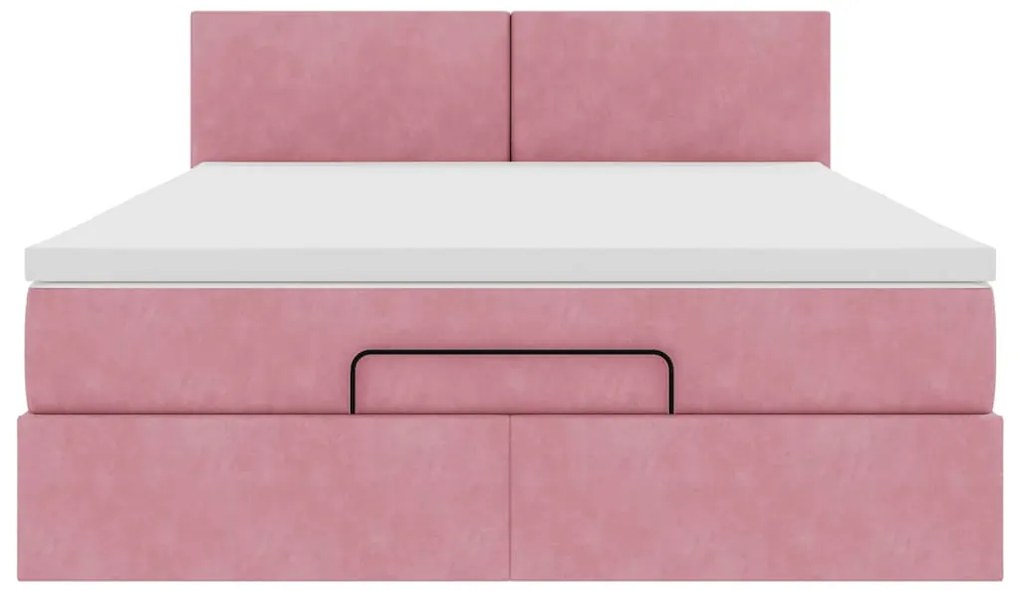 Estrutura de cama otomana com colchão 140x190 cm veludo rosa