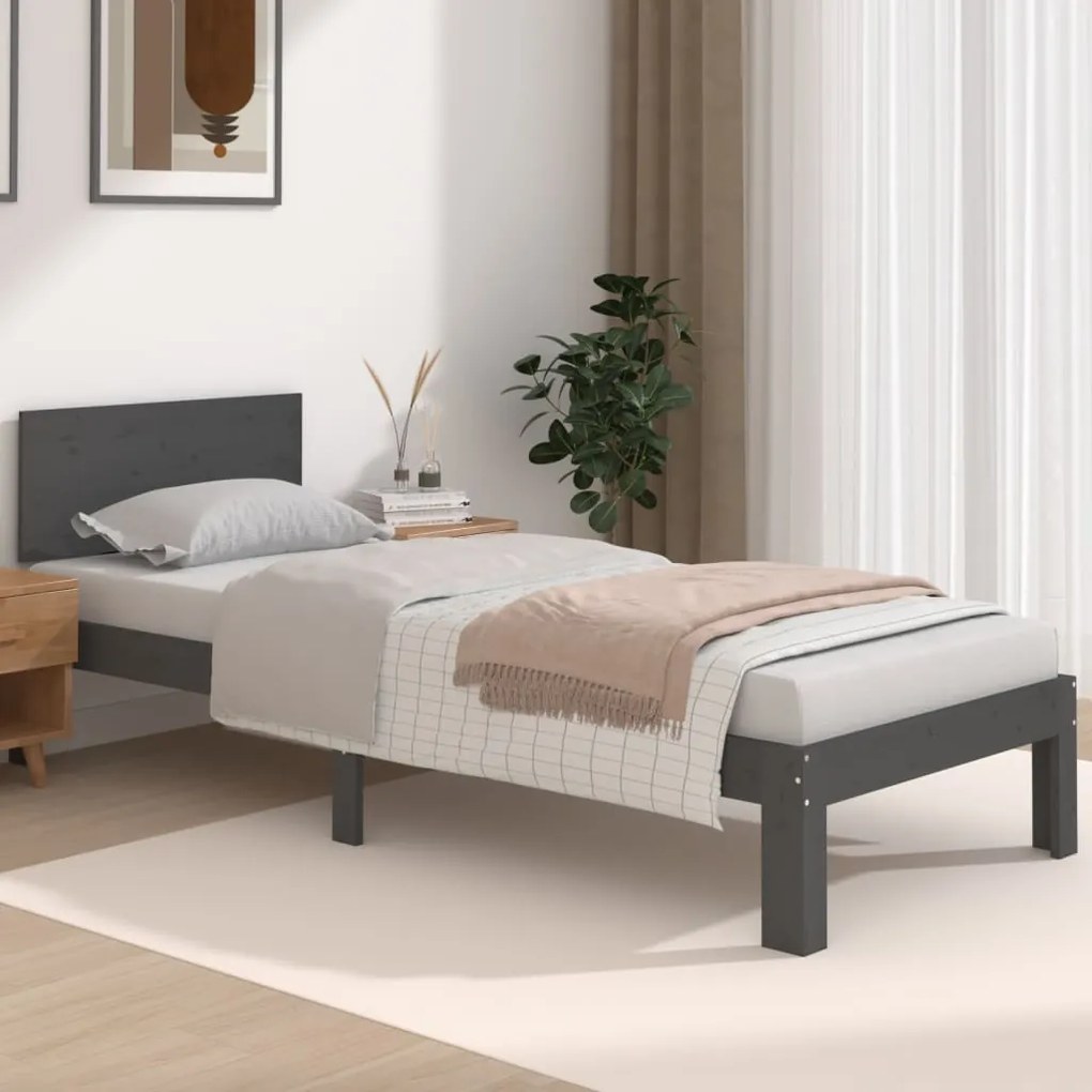 vidaXL Estrutura cama pequena solteiro 75x190 cm madeira maciça cinza