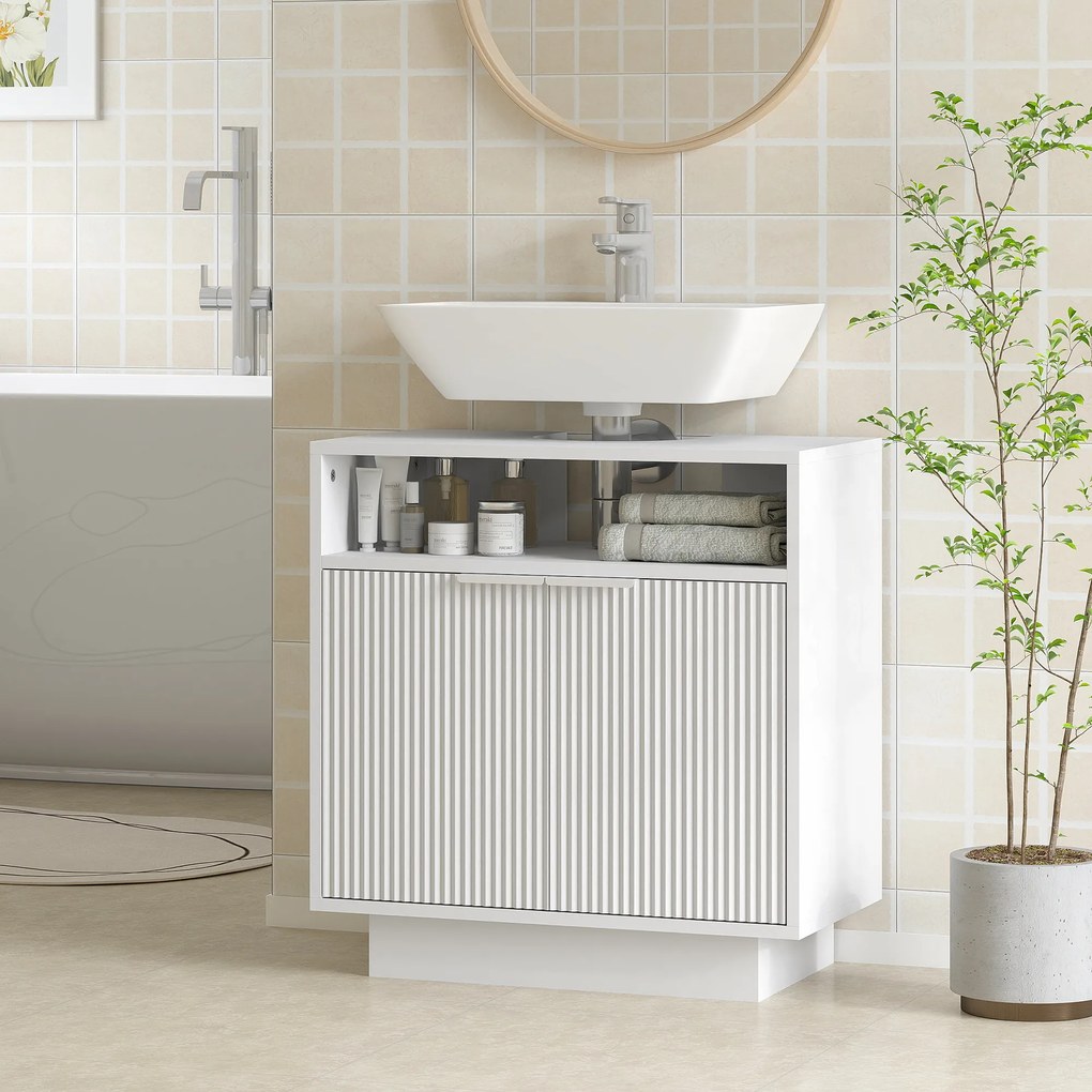 Móvel para Lavatório Pousar (NÃO INCLUIDO) com 2 Portas Canaladas para Lavatório com ou sem Pedestal 60x33x63 cm Branco