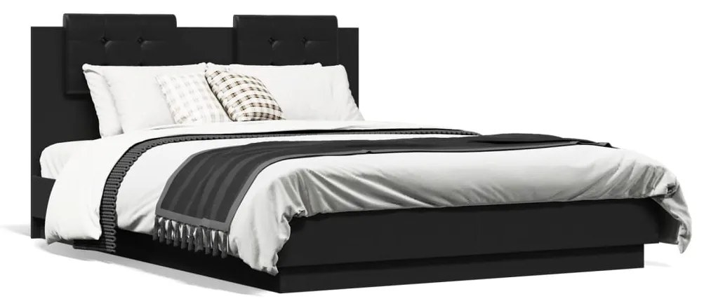 vidaXL Estrutura de cama com cabeceira e luzes LED 120x190 cm preto