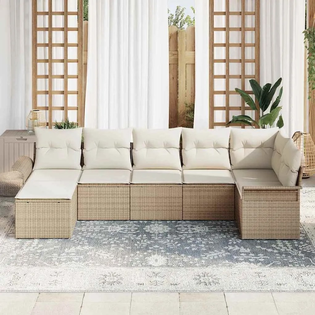 Conjunto de Sofá de Jardim Conjunto de 4 Bege e branco