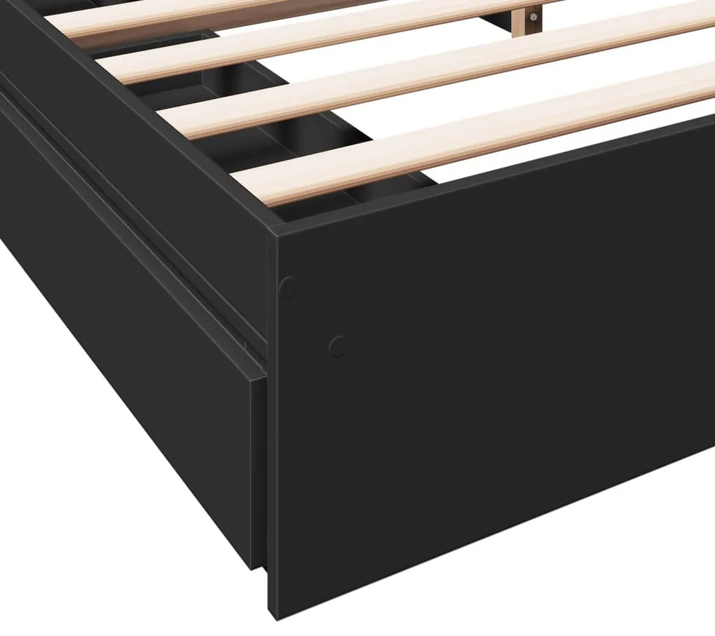 Estrutura de cama c/ gavetas 200x200 cm derivados madeira preto