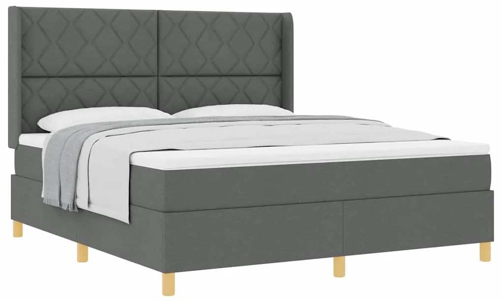 Cama box com colchão cinza escuro 180 x 200 cm, tecido.