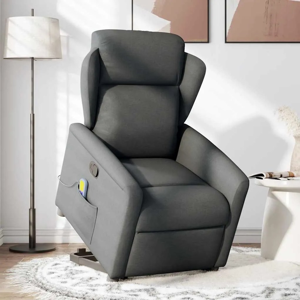 Poltrona elevatória de massagens tecido cinzento-escuro