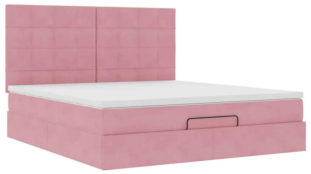 Estrutura de cama otomana com colchões 160x200 cm veludo rosa