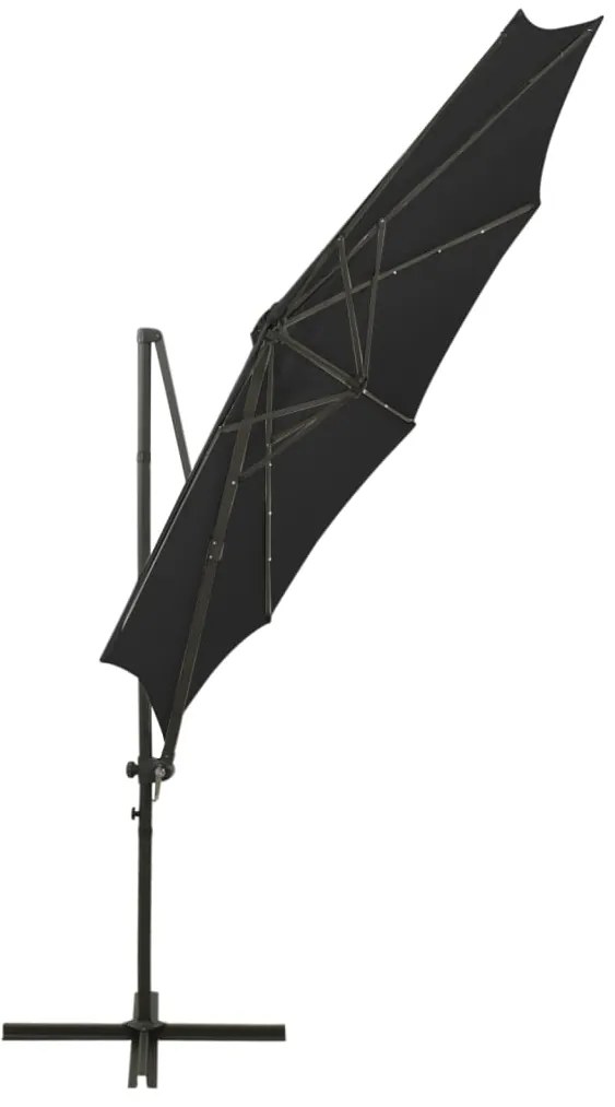 Guarda-sol jardim cantilever c/ poste e luzes LED 300 cm preto