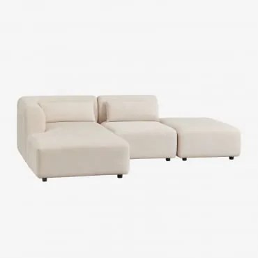 Sofá Modular Chaise Longue Esquerdo De 2 Peças Com Pufe Fogler Bombazina Crema Linho - Sklum
