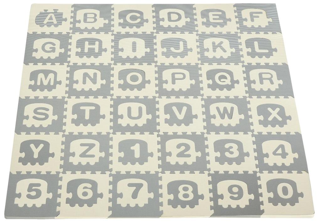 HOMCOM Tapete Puzzle para Bebés 36 Peças 31,5x31,5cm com 26 Letras (A-Z) e Números 0 ao 9 Quebra Cabeça Infantil de 3,24m² Espuma EVA Suave Cinza e Branco